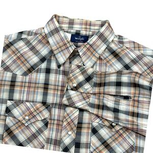 Wrangler Shirt Mens XL‎ Plaid Pearl Snap Button Up Western Rancher Thin Vintage